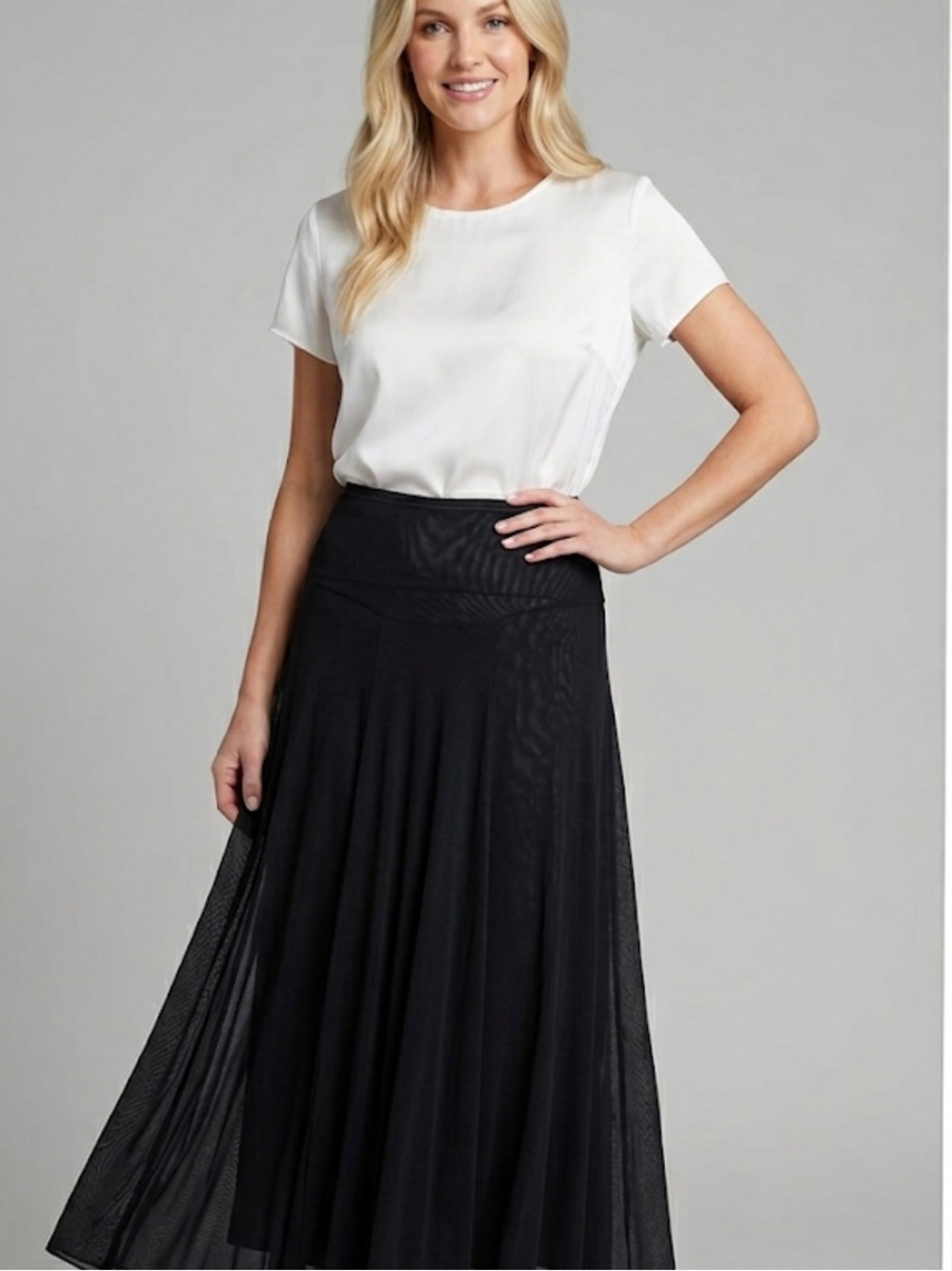 FUZZI Y2K Black Mesh Midi Skirt Whimsical Layered Stretch Lagenlook Size S
